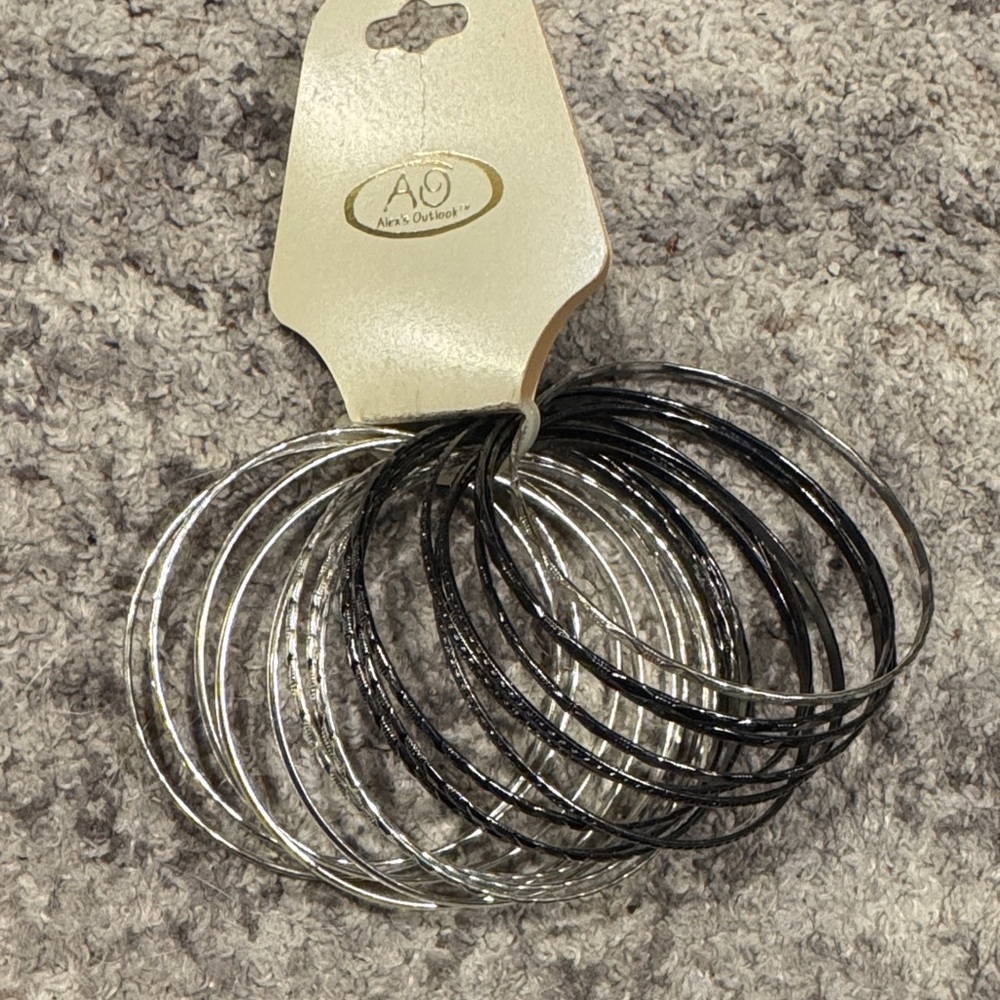 Silver and Black Bracelet Set